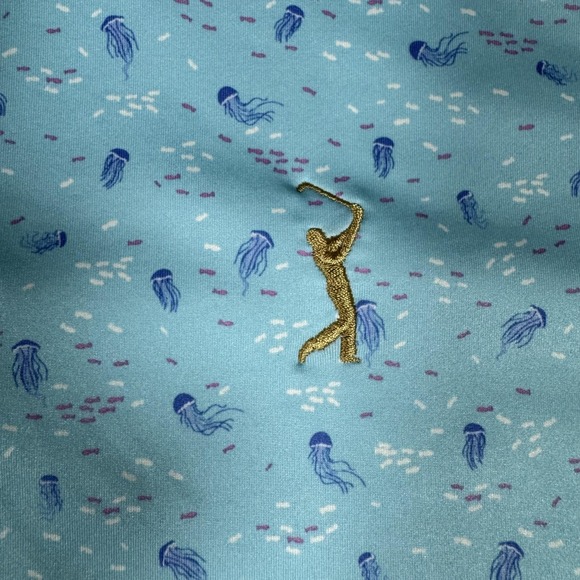 Peter Millar Polo Shirt Mens Large Blue Summer Comfort Players Jellyfish Golf - Picture 2 of 8